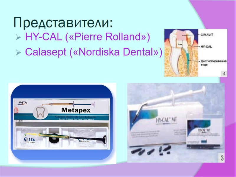 Представители: HY-CAL («Pierre Rolland») Calasept («Nordiska Dental»)